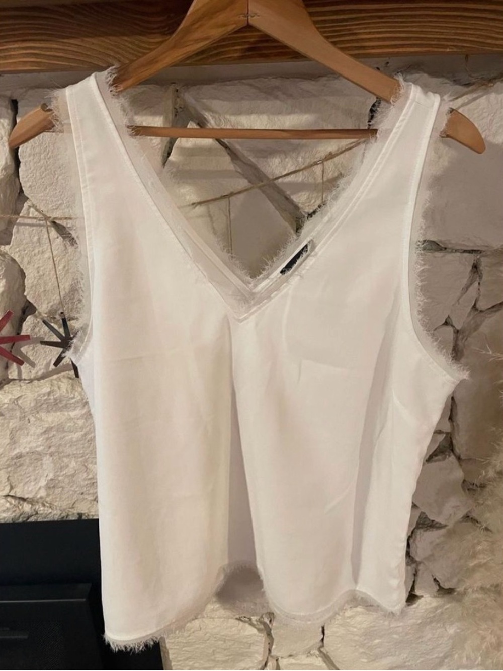 Halogen White V-Neck Fringe-Trim Camisole